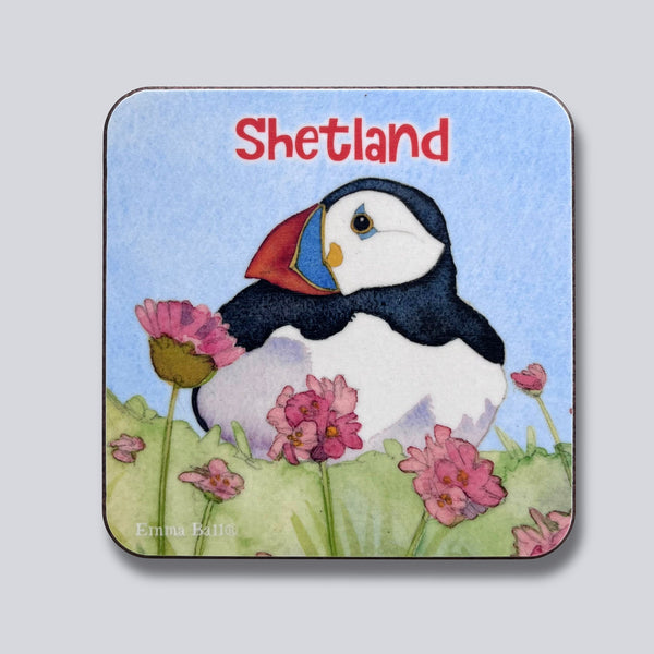Puffin in Sea Thrift Coaster