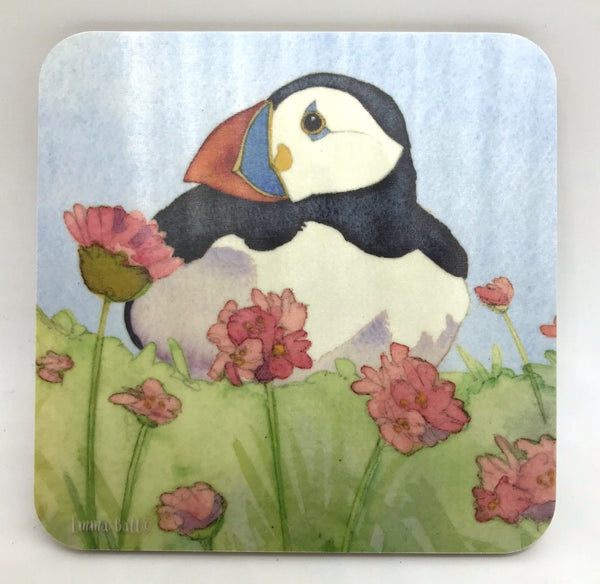 Puffin in Sea Thrift Coaster