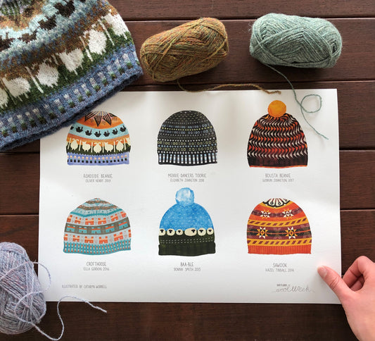 A3 Commemorative Shetland Wool Week Hat Print